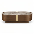 Oslo Gold & Walnut Veneer Oval Coffee Table with Ceramic Top Berkeley Designs