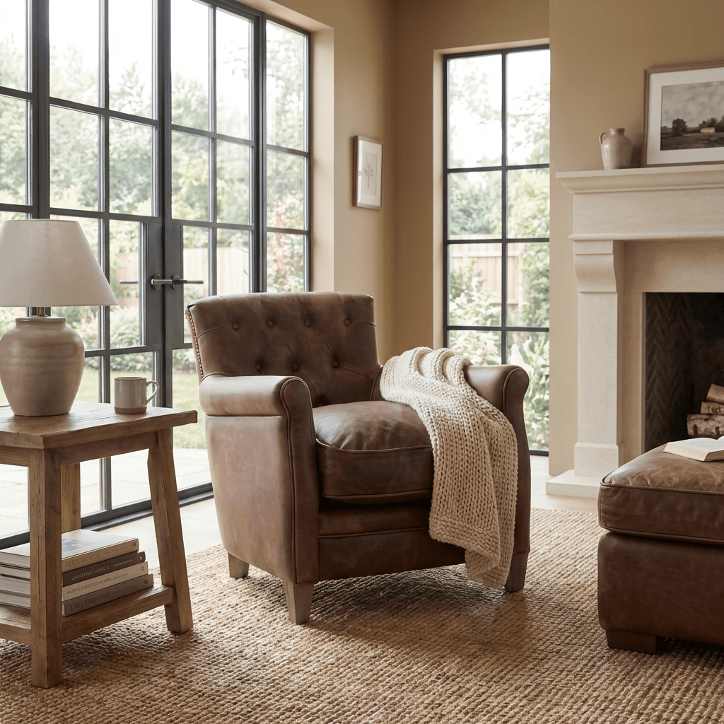 Oxford Club Chair in Chocolate Leather by Keiichi