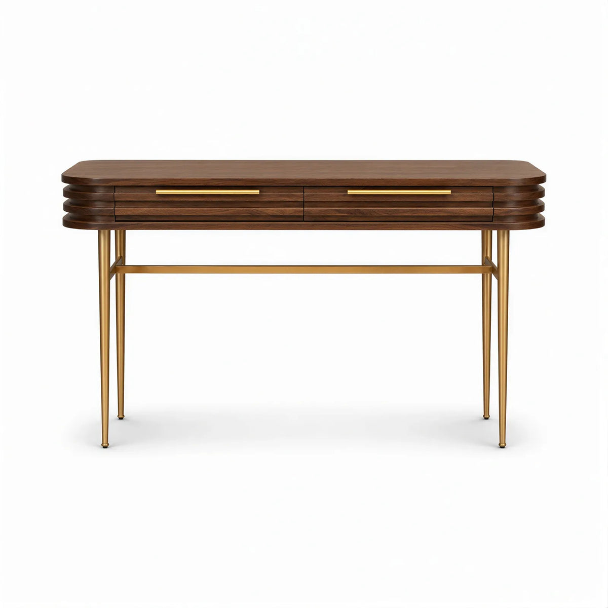 Paris Console Table Natural Walnut Wood with Brass Handles & Legs Berkeley Designs