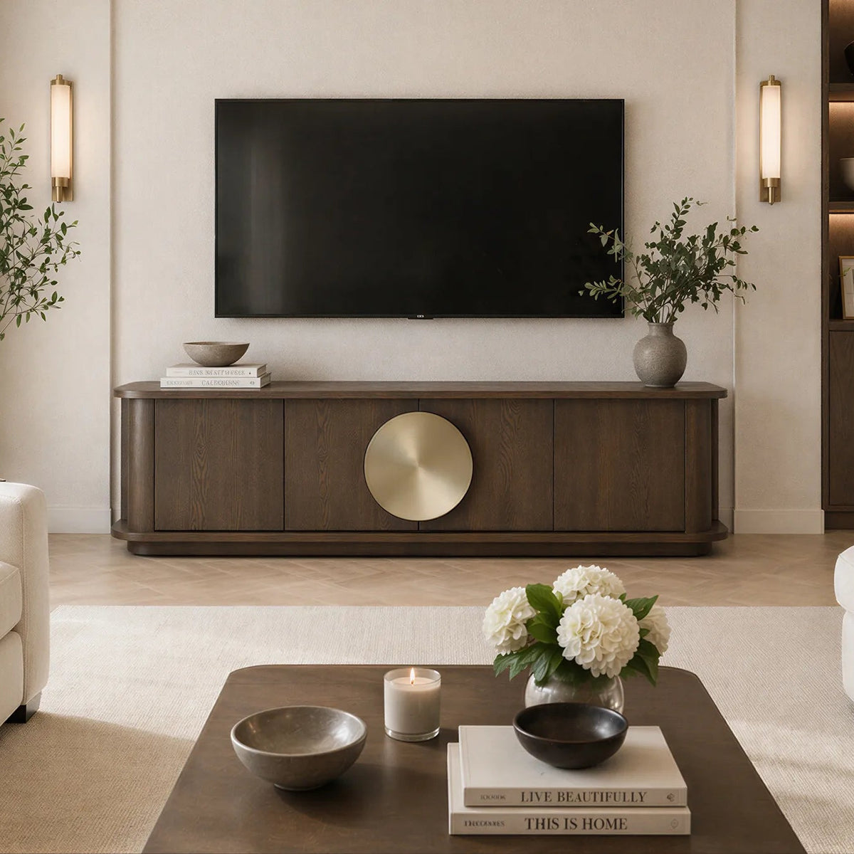 Perth Textured Light Brown Oak Veneer TV Unit Berkeley Designs