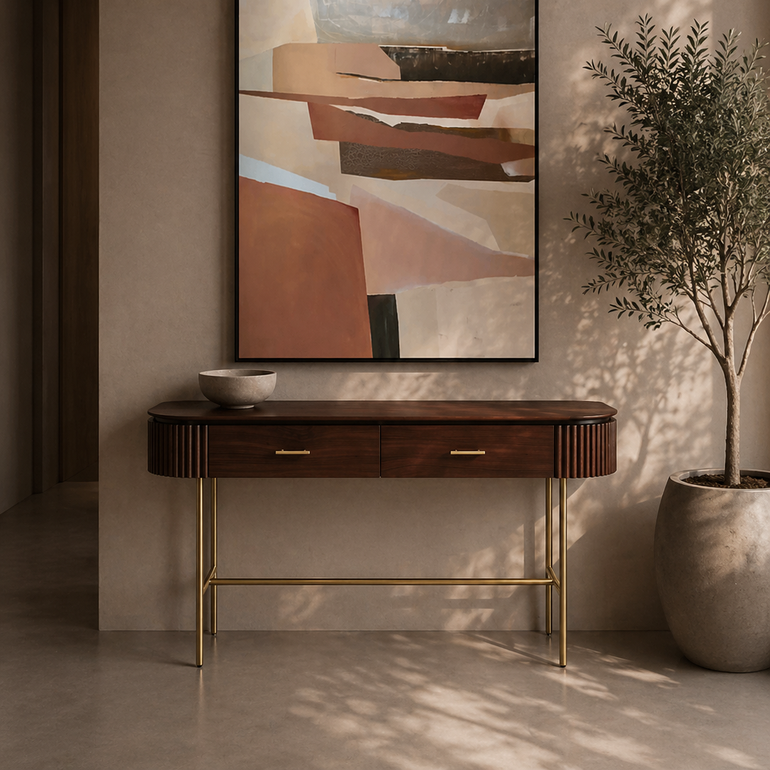 Lantine Walnut & Brass Console Table by Tommy Franks