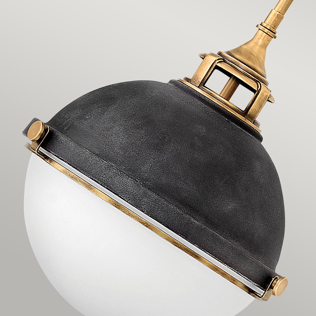 Fletcher Single Pendant Light Aged Zinc Heritage Brass & Glass Shade by Quintiesse