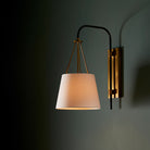 Franklin Antique Brass Wall Light with White Linen Shade by Arteriors