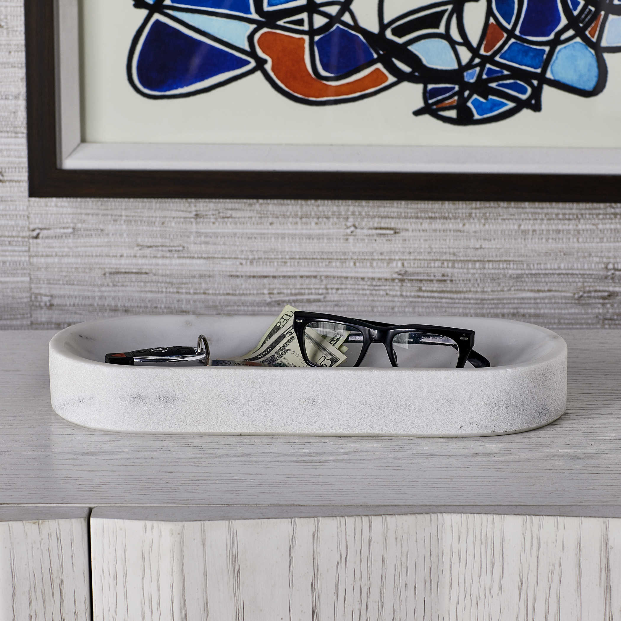 Big Pill Bowl/Tray - White Marble by Uttermost