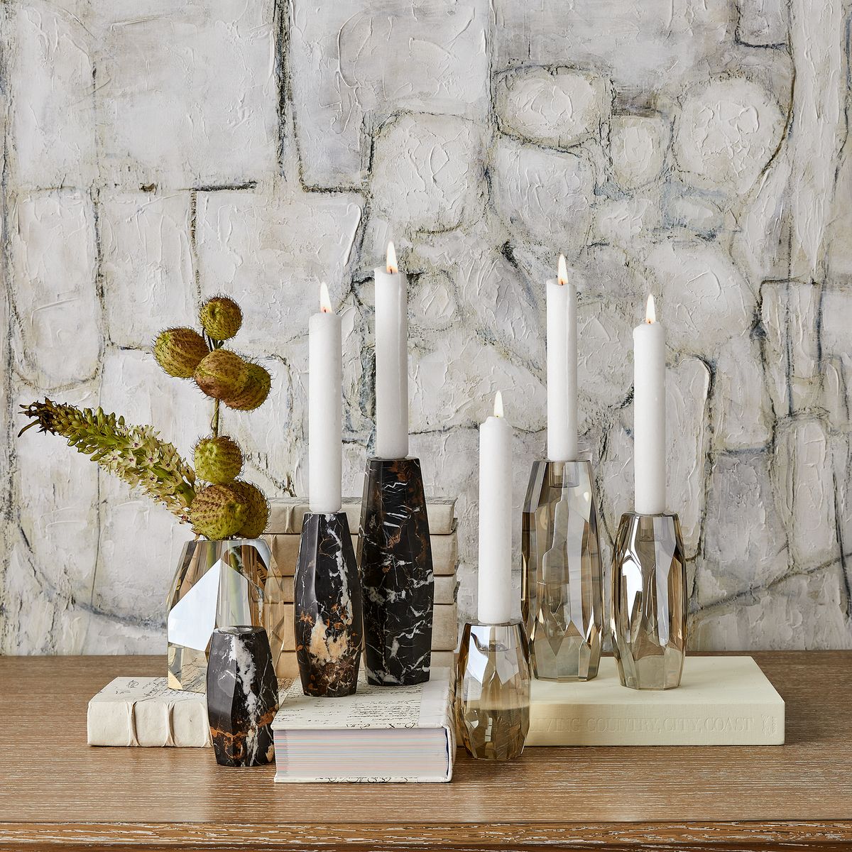 Multifaceted Taper Candleholders - Crystal - Set of 3 by Uttermost