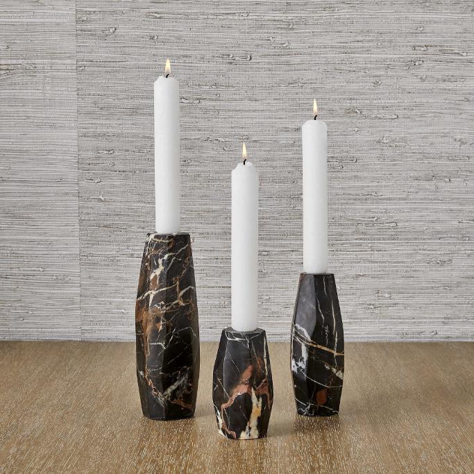Multifaceted Taper Candleholders - Marble - Set of 3 by Uttermost