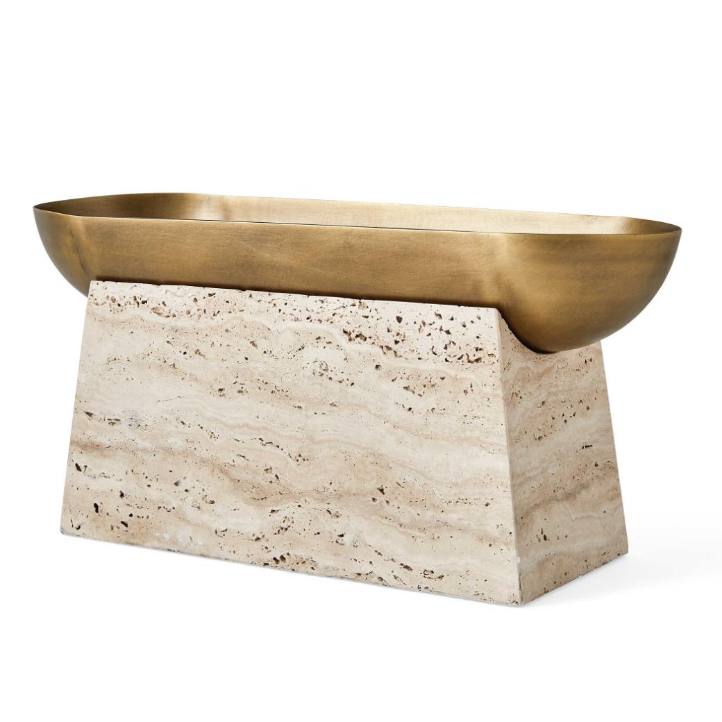 Raised Consciousness Travertine & Brass Bowl - Tall by Uttermost