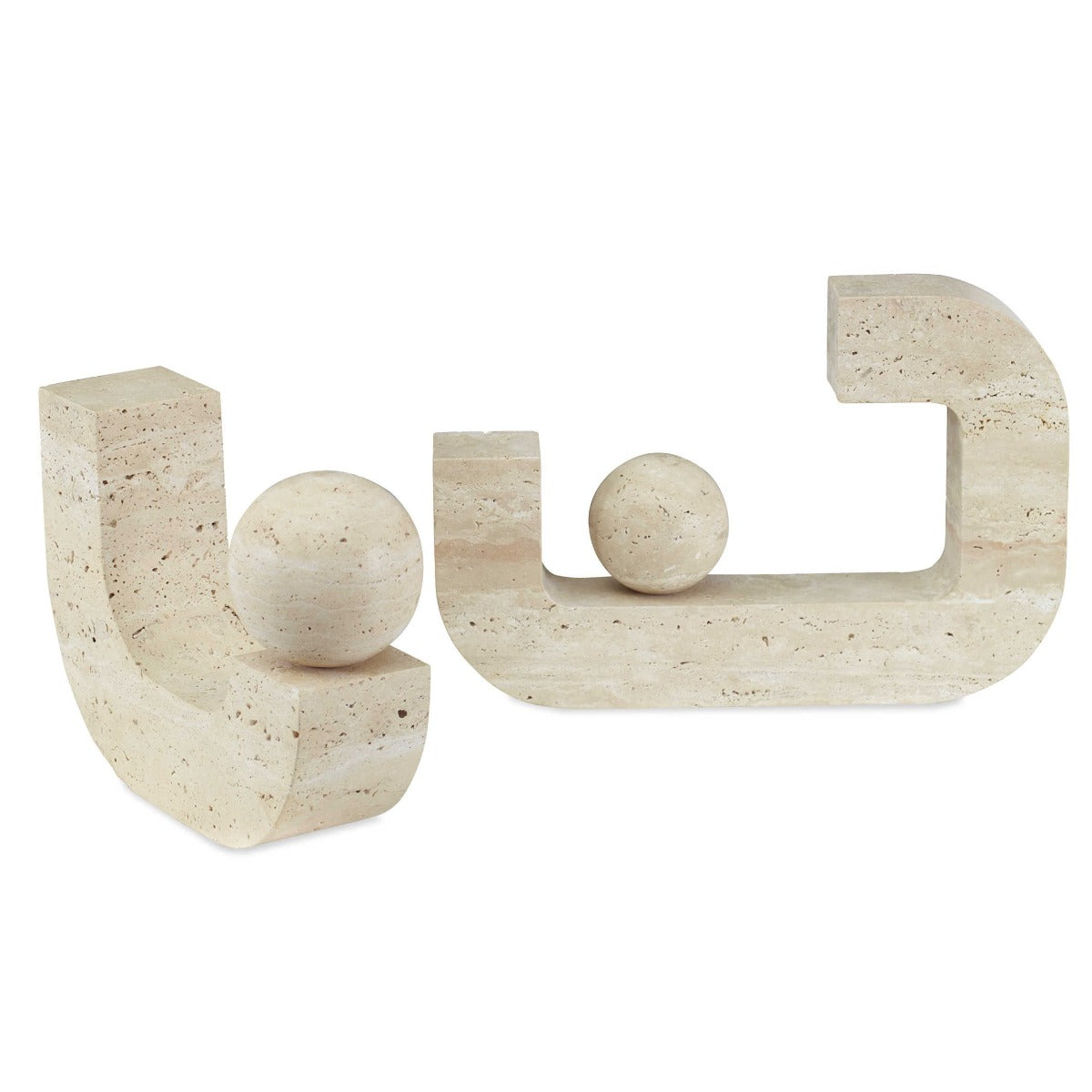 Modern Equilibrium Sculptures in Travertine - Set of 2 by Uttermost