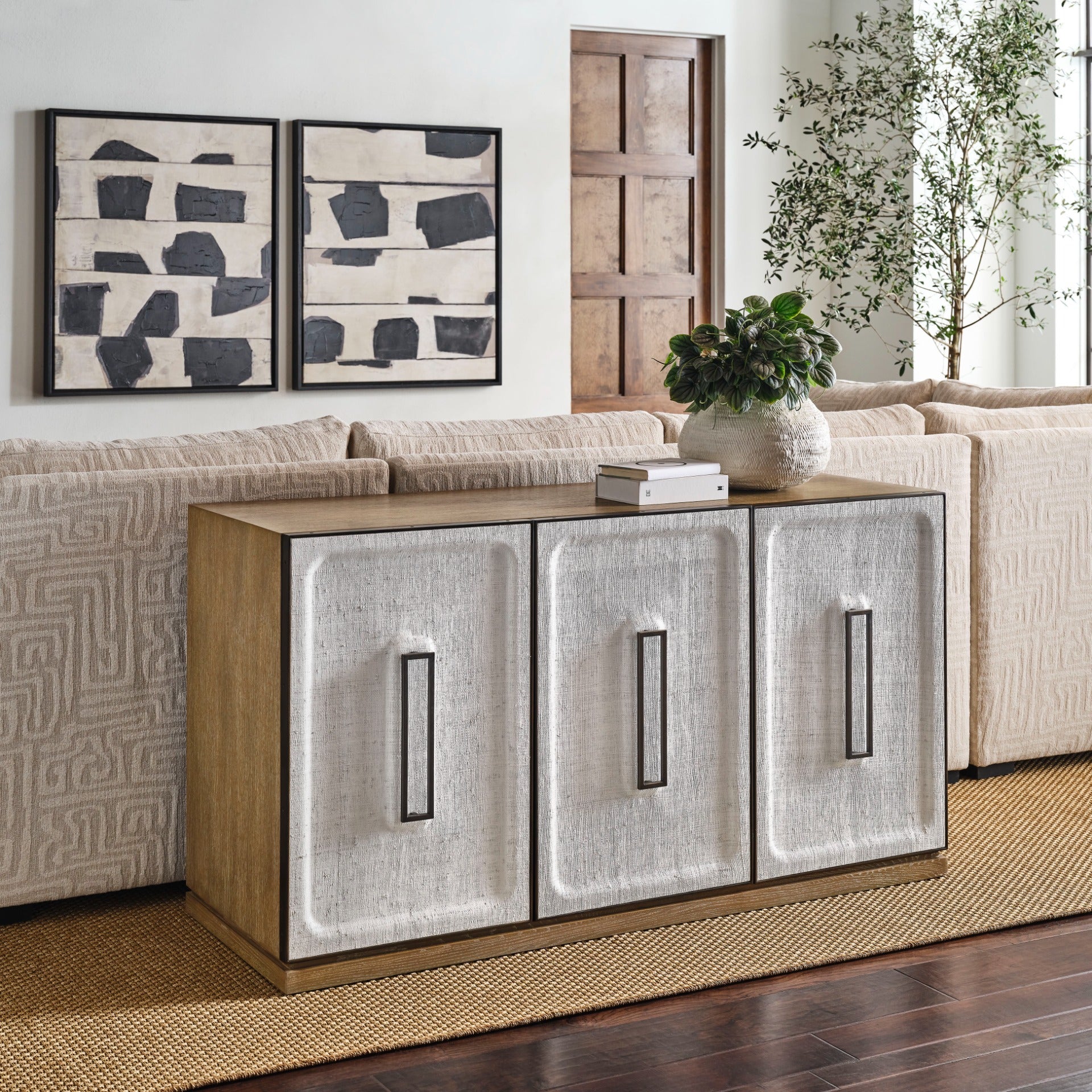 White Linen 3 Door Cabinet by Uttermost