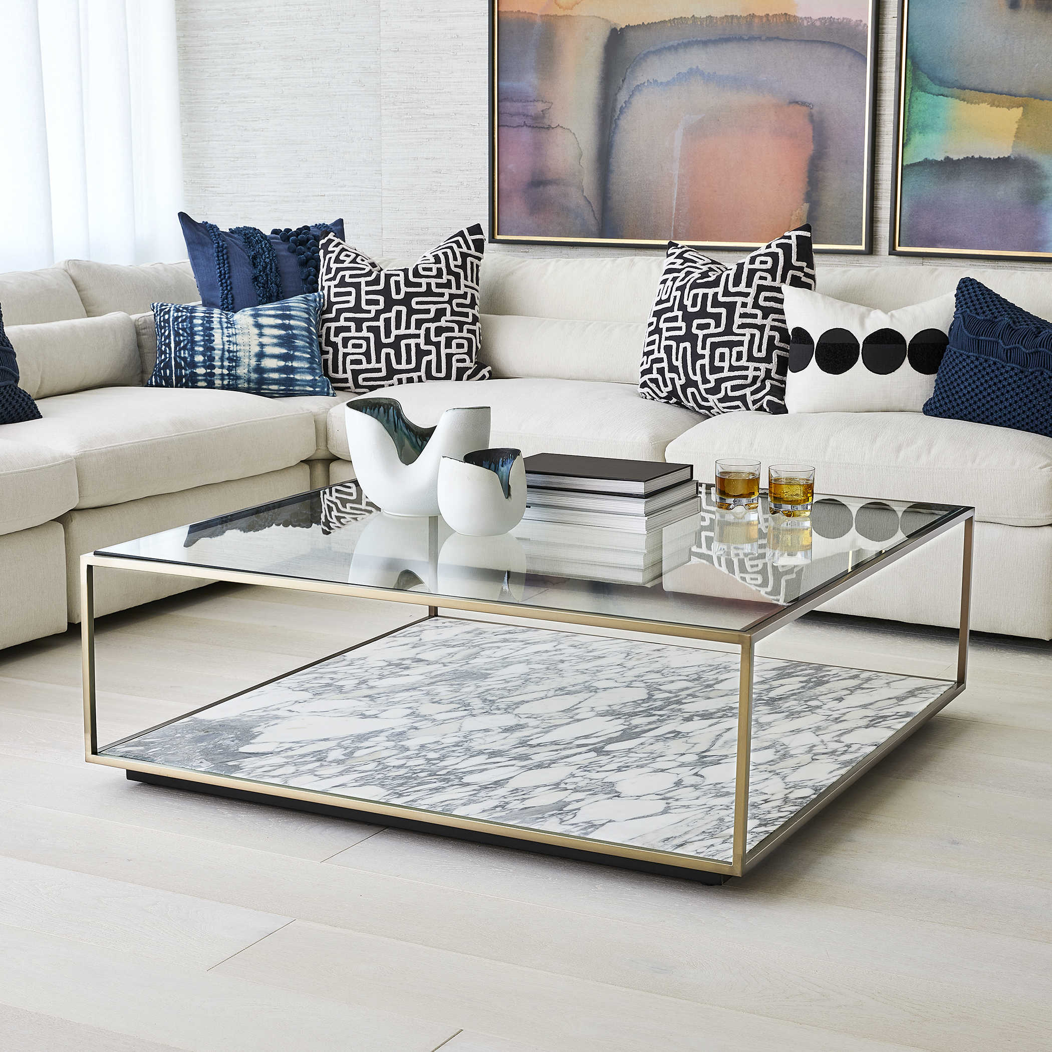 Floating Plane Coffee Table - Marble/Brass by Uttermost