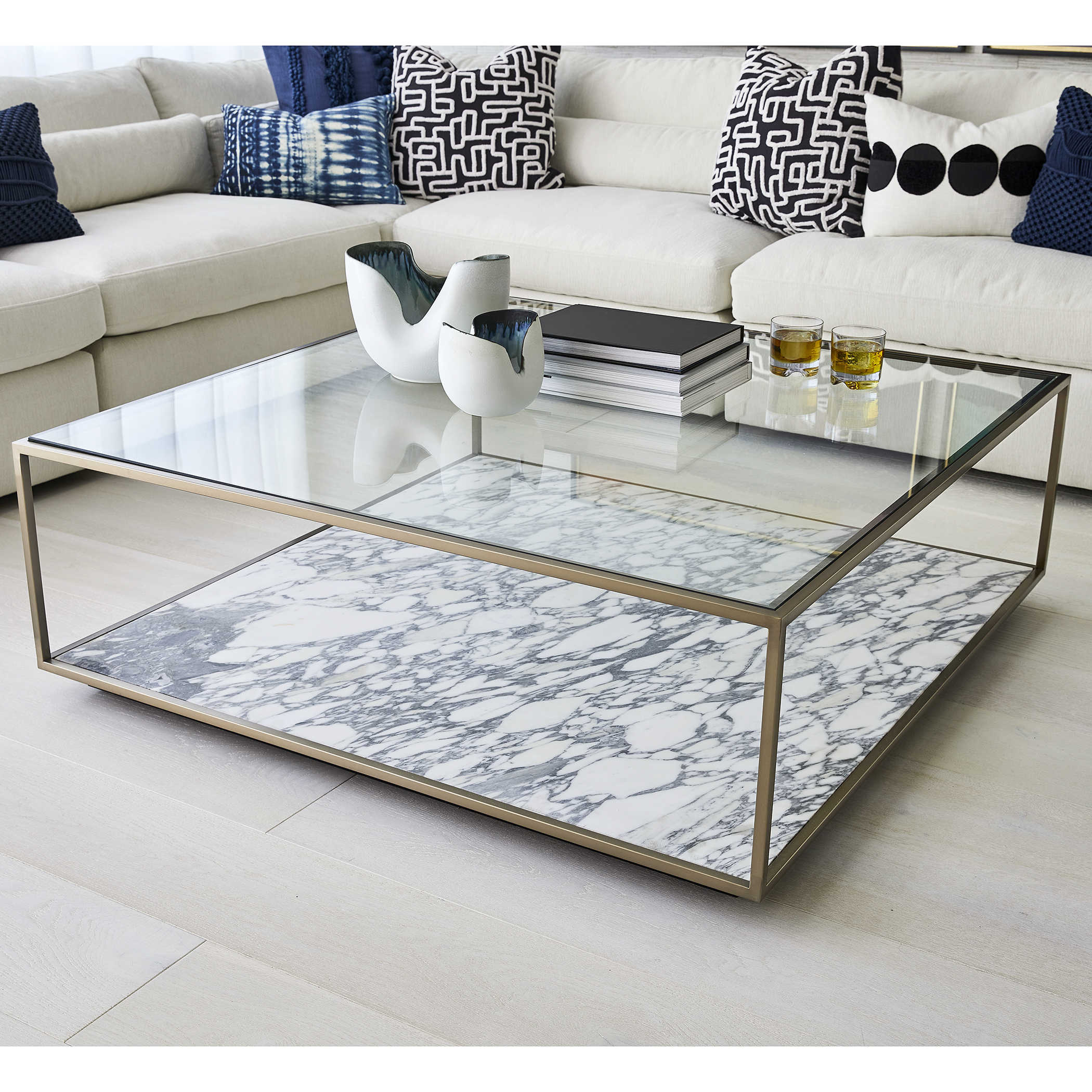 Floating Plane Coffee Table - Marble/Brass by Uttermost