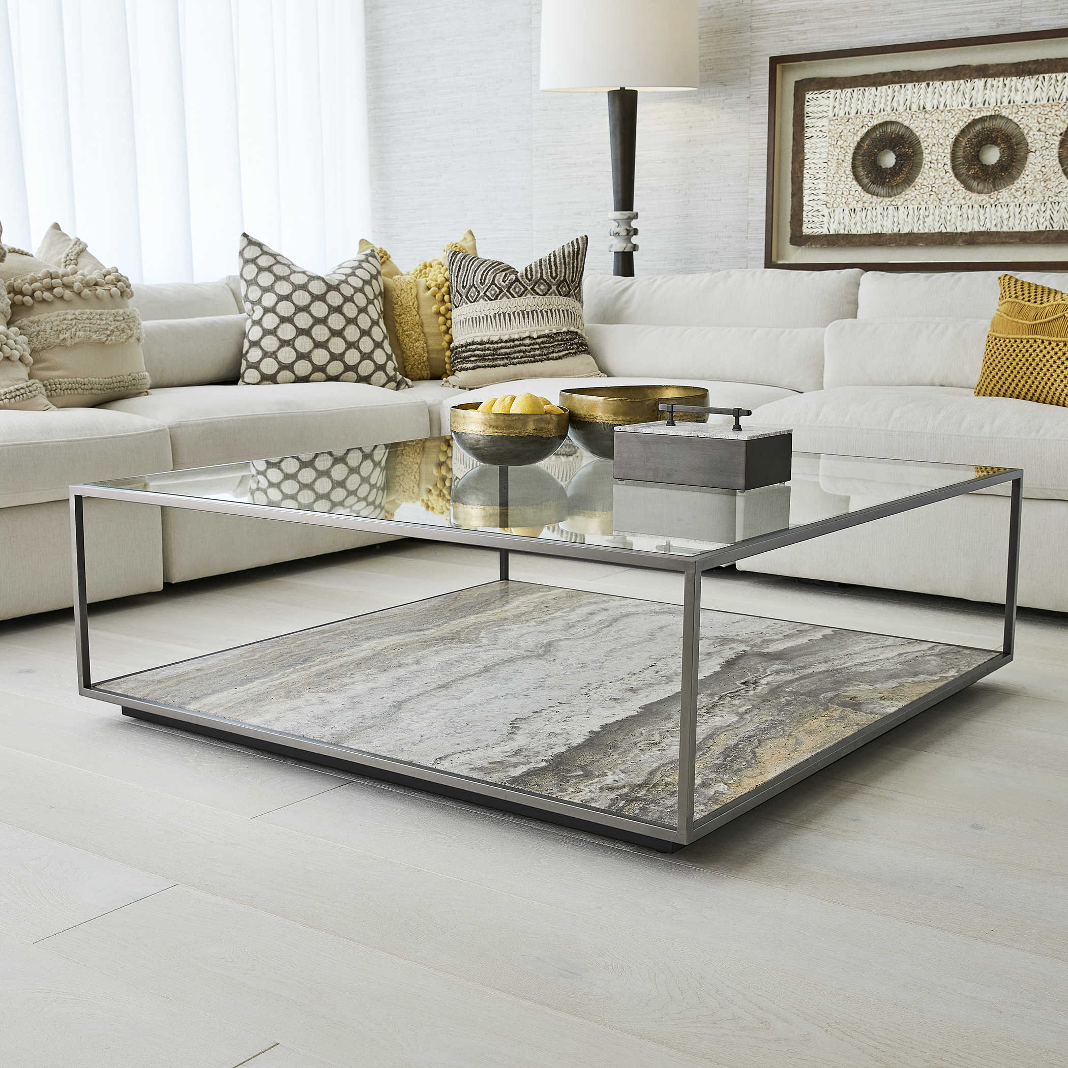 Floating Plane Coffee Table - Travertine/Bronze by Uttermost