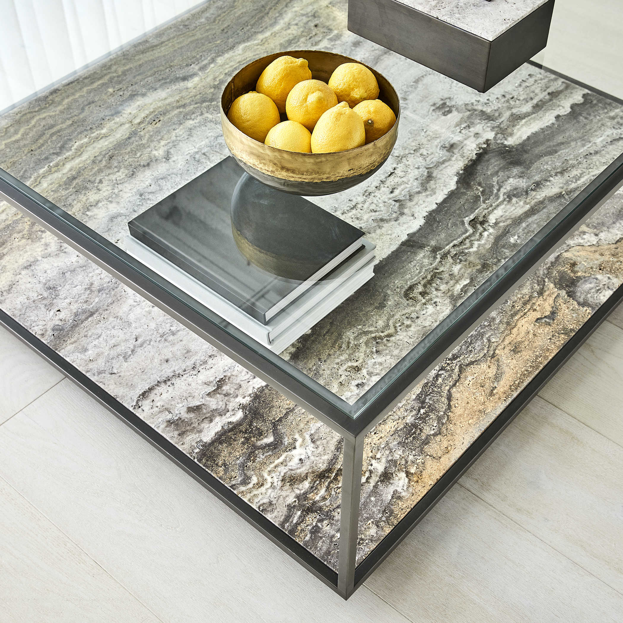 Floating Plane Coffee Table - Travertine/Bronze by Uttermost