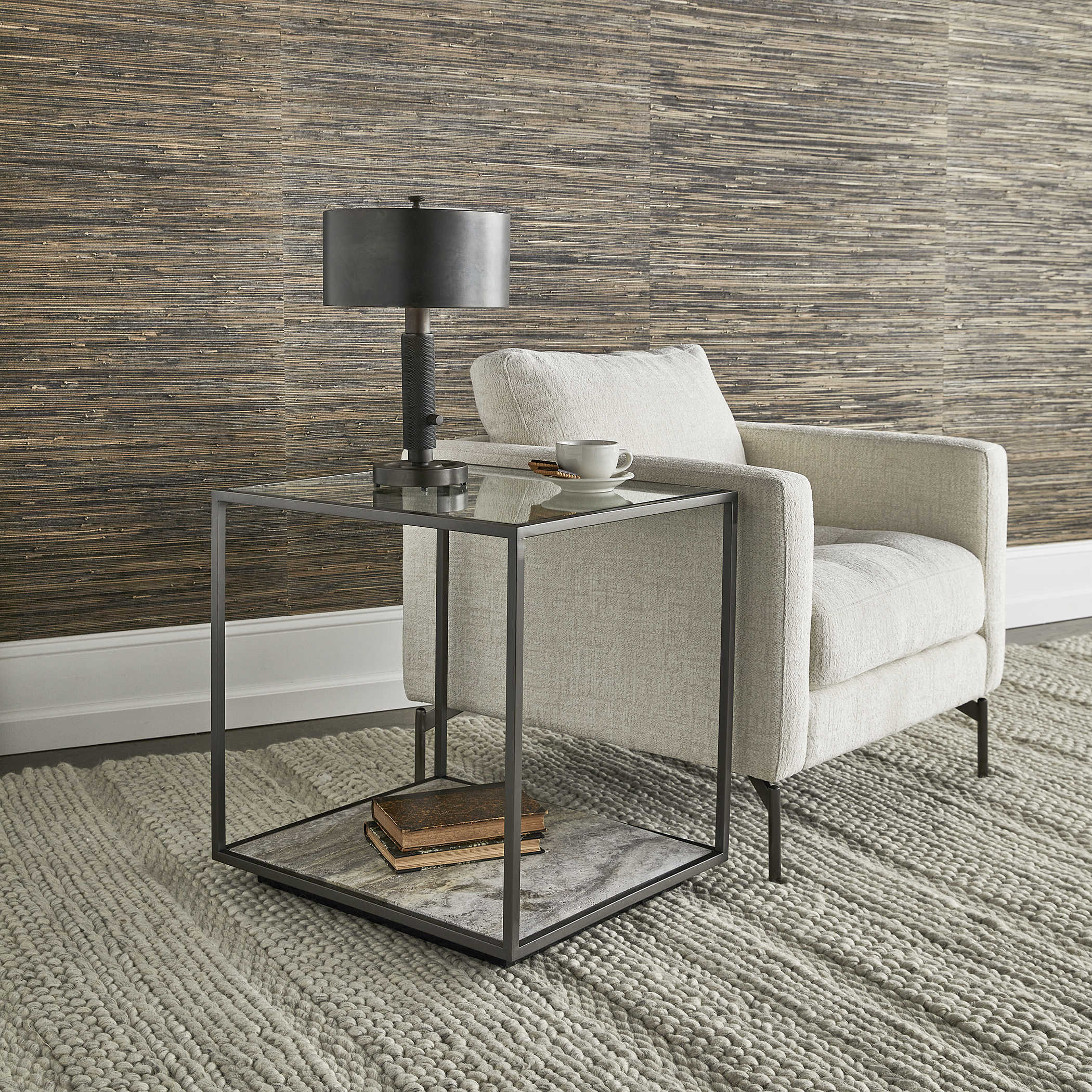 Floating Plane End Table - Travertine/Bronze by Uttermost