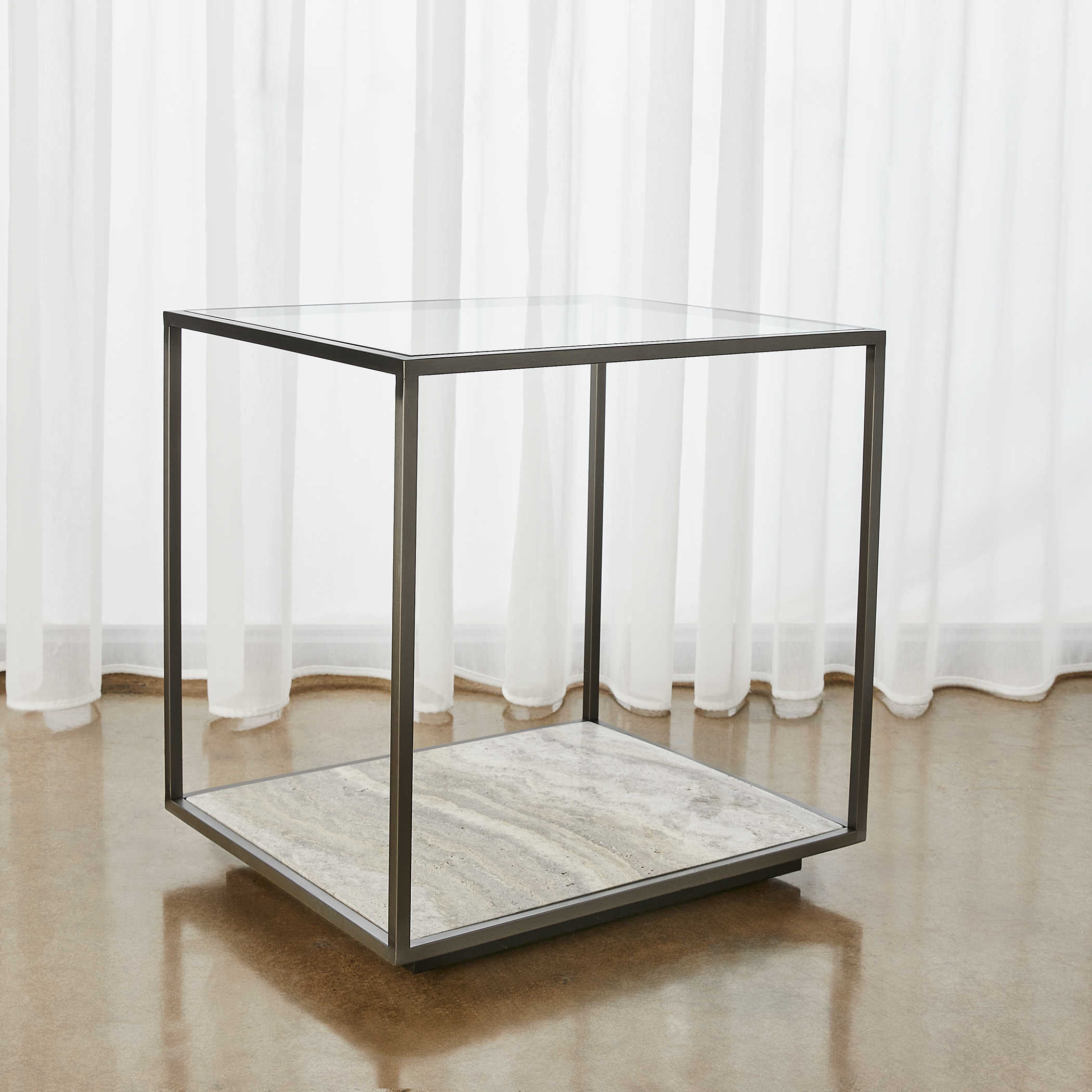 Floating Plane End Table - Travertine/Bronze by Uttermost