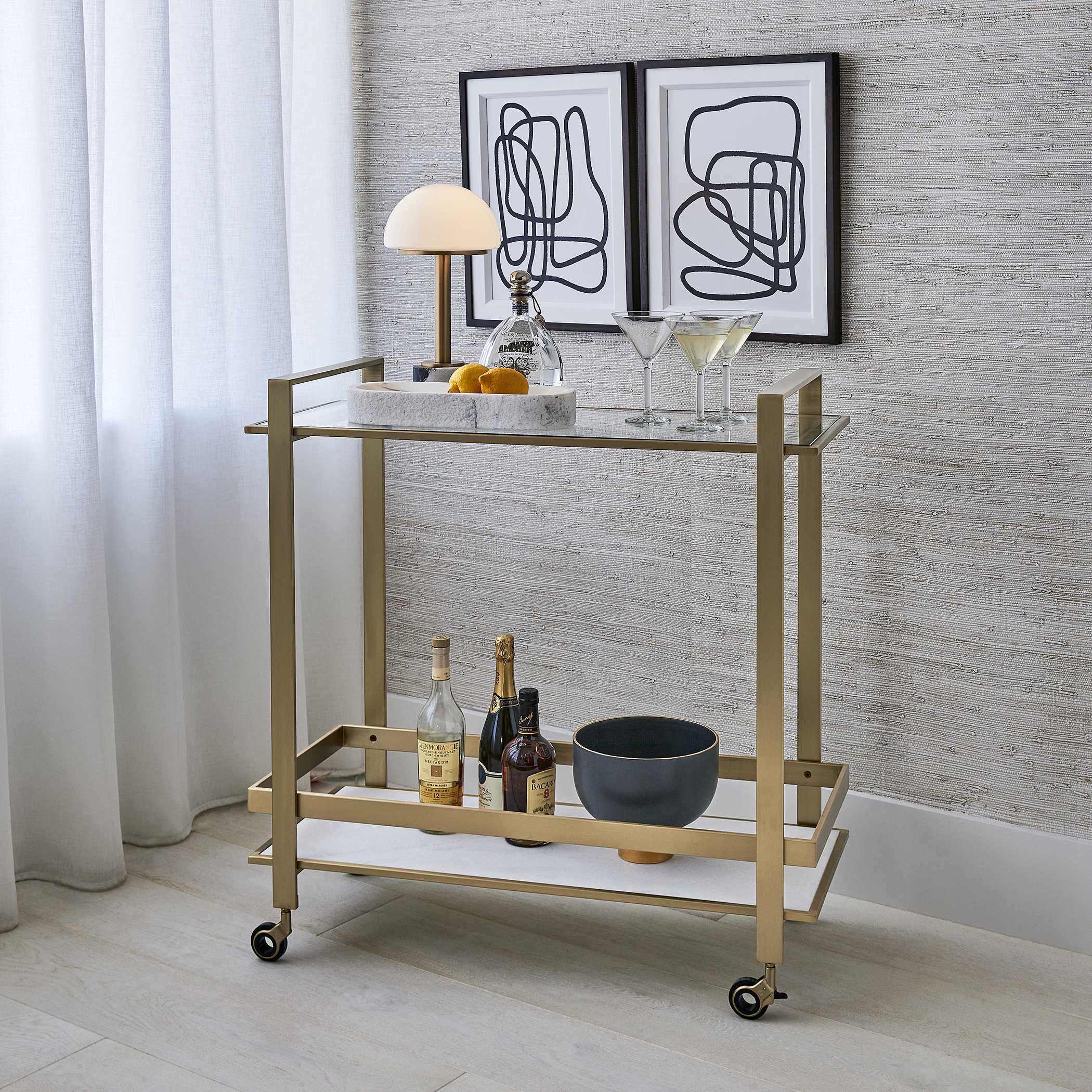 Roll Along Bar Cart - Brass by Uttermost