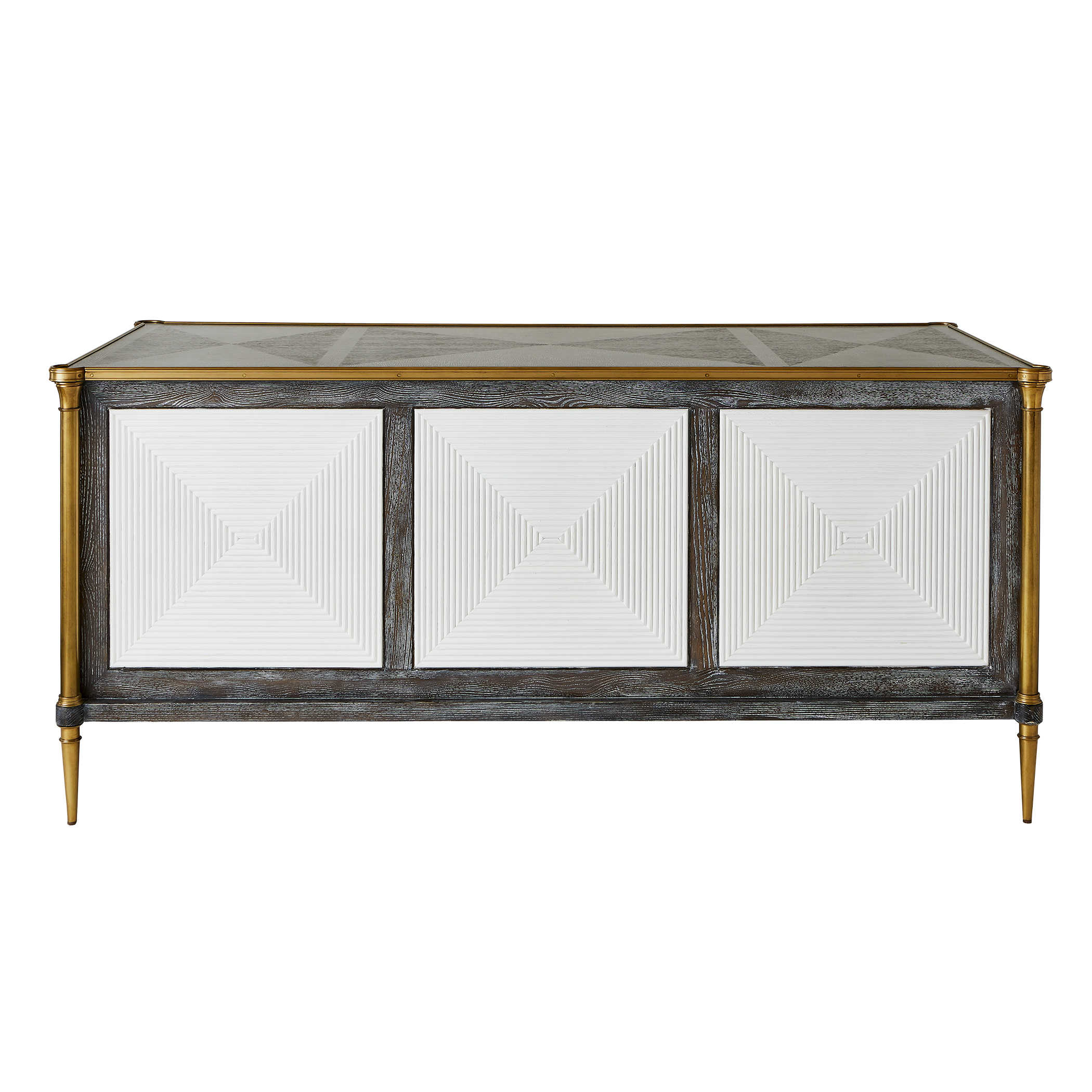 Let It Drop Fluted Oak Writing Desk with Brass Accents by Uttermost