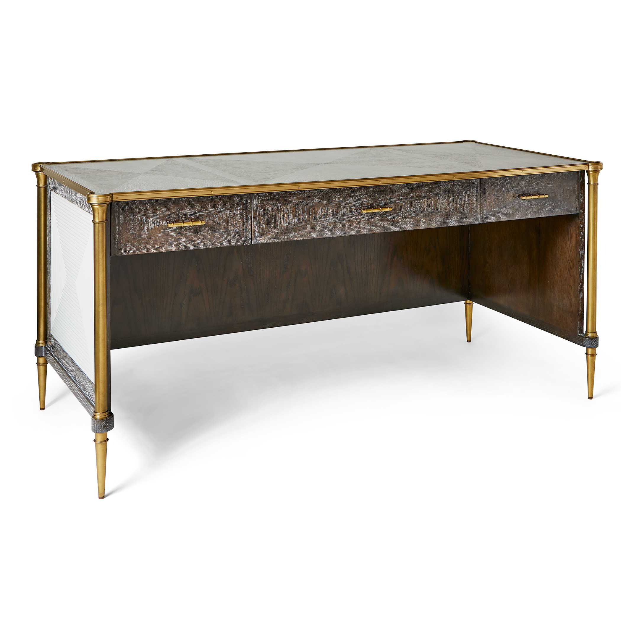 Let It Drop Fluted Oak Writing Desk with Brass Accents by Uttermost