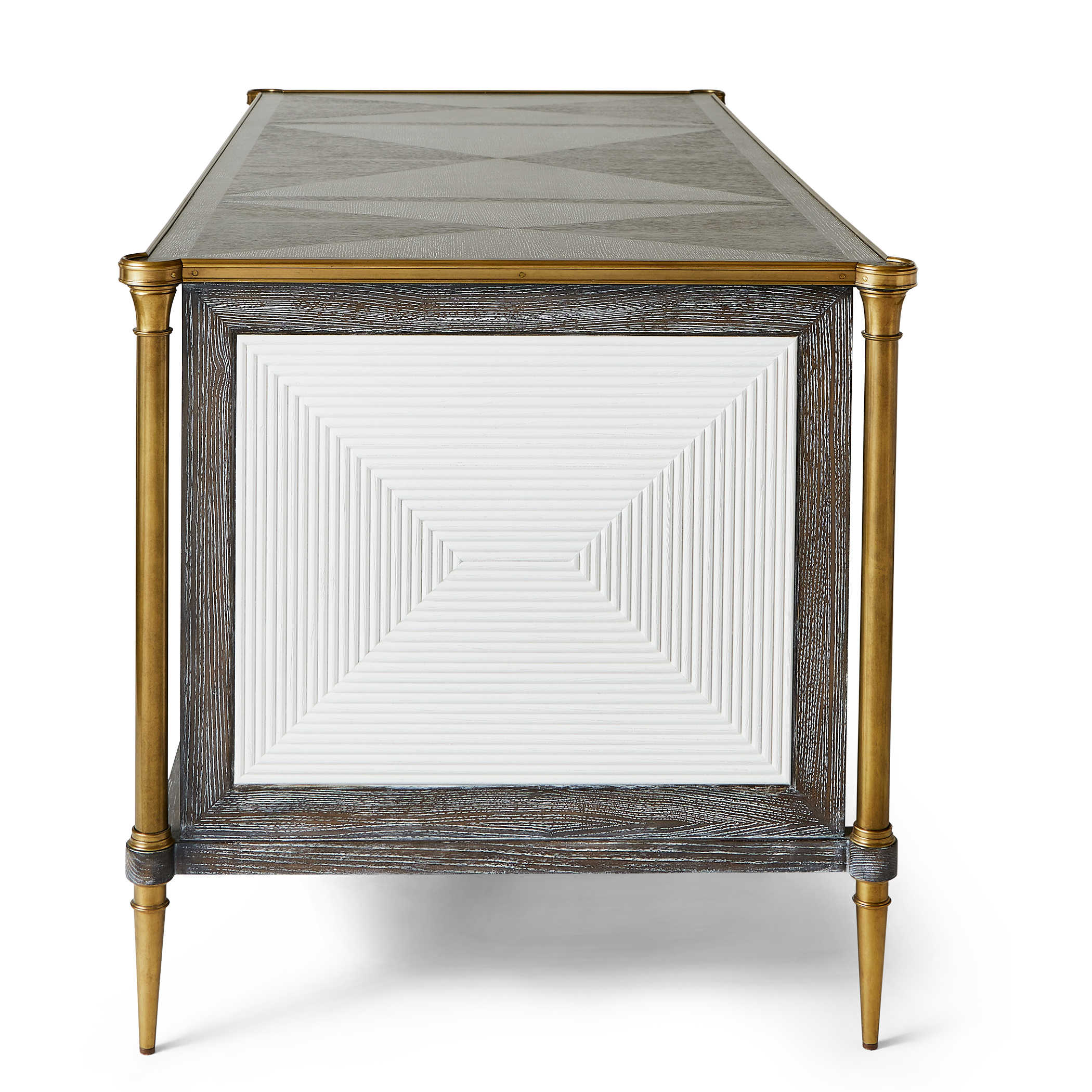 Let It Drop Fluted Oak Writing Desk with Brass Accents by Uttermost