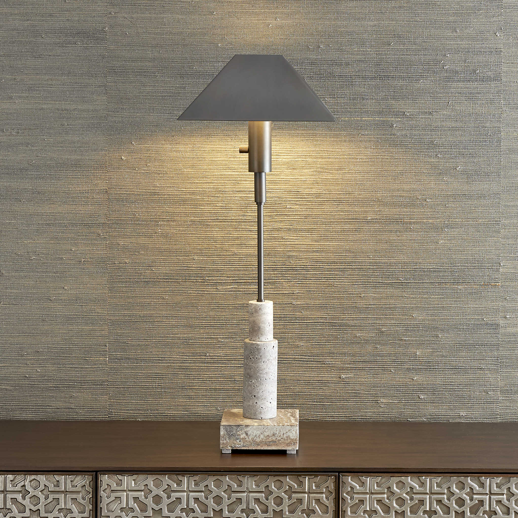 Telescope Buffet Lamp in Grey Travertine by Uttermost