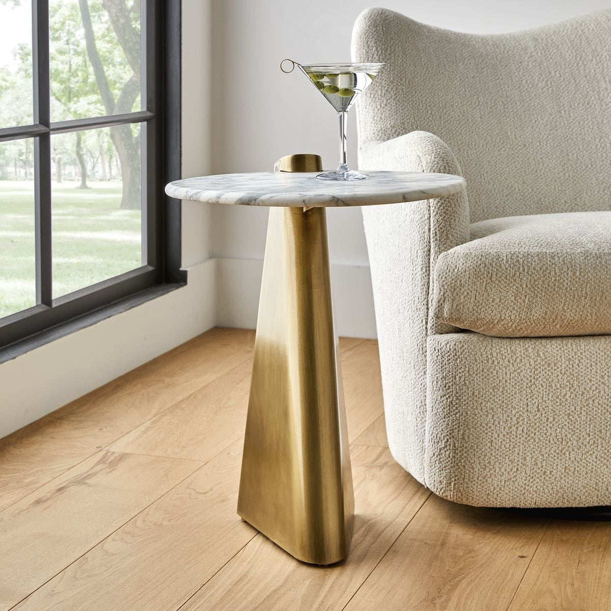 Strum Accent Table in Arabescato Marble by Uttermost
