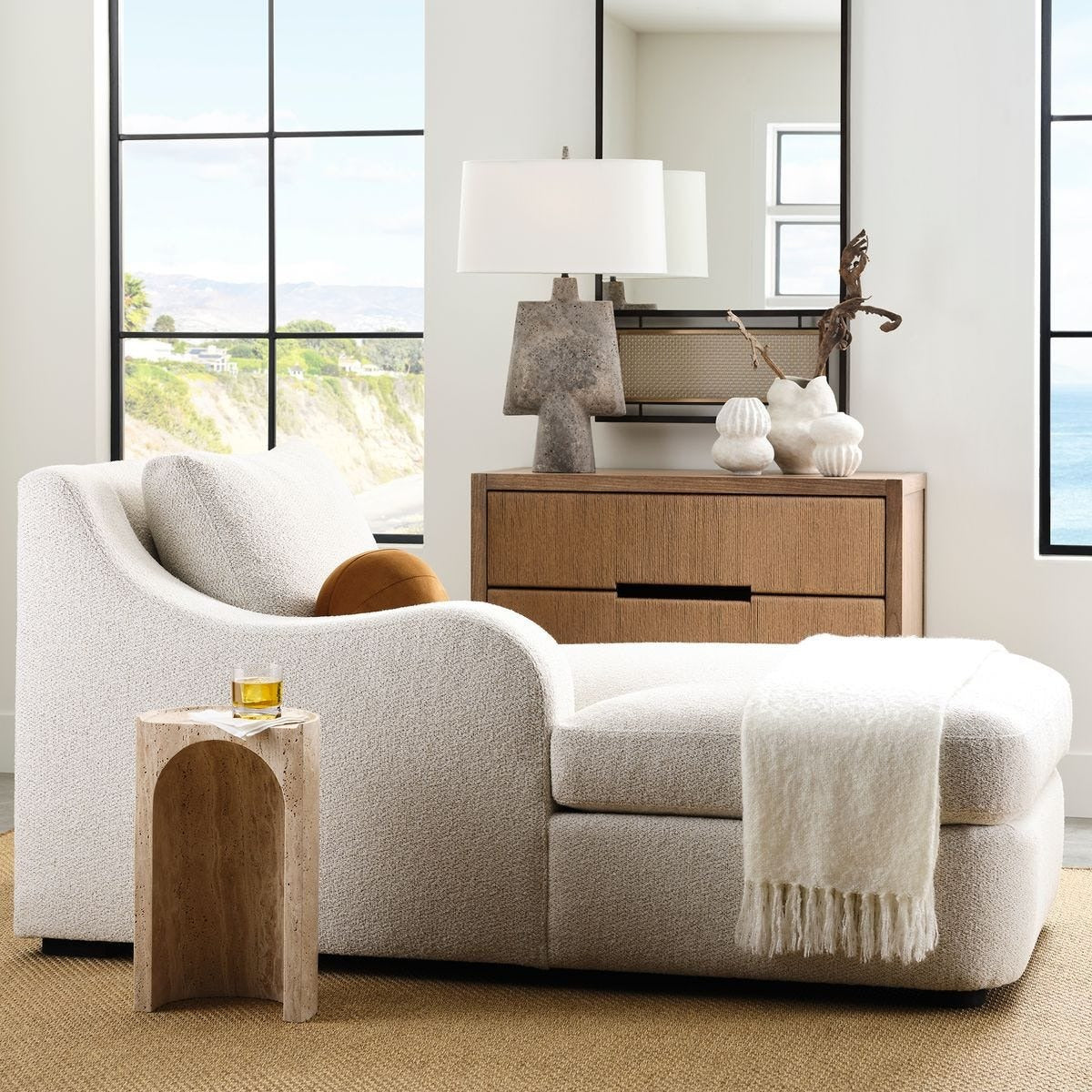 Basilica Accent Table in Beige Travertine by Uttermost