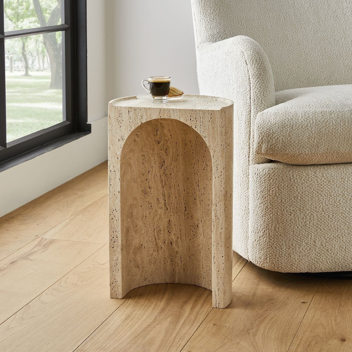 Basilica Accent Table in Beige Travertine by Uttermost