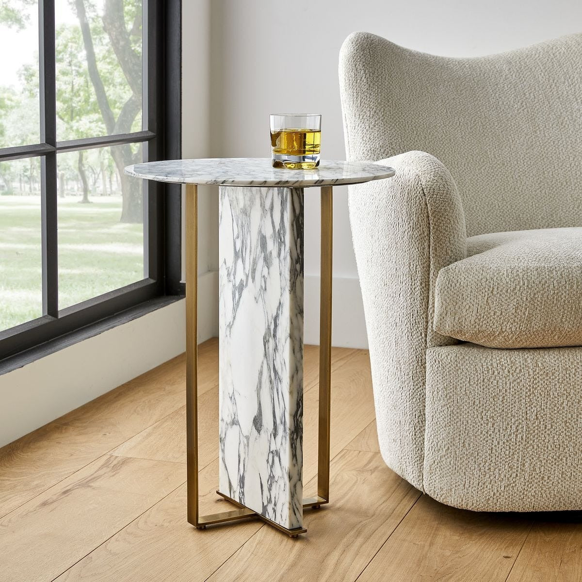 Joist Accent Table in Arabescato Marble by Uttermost