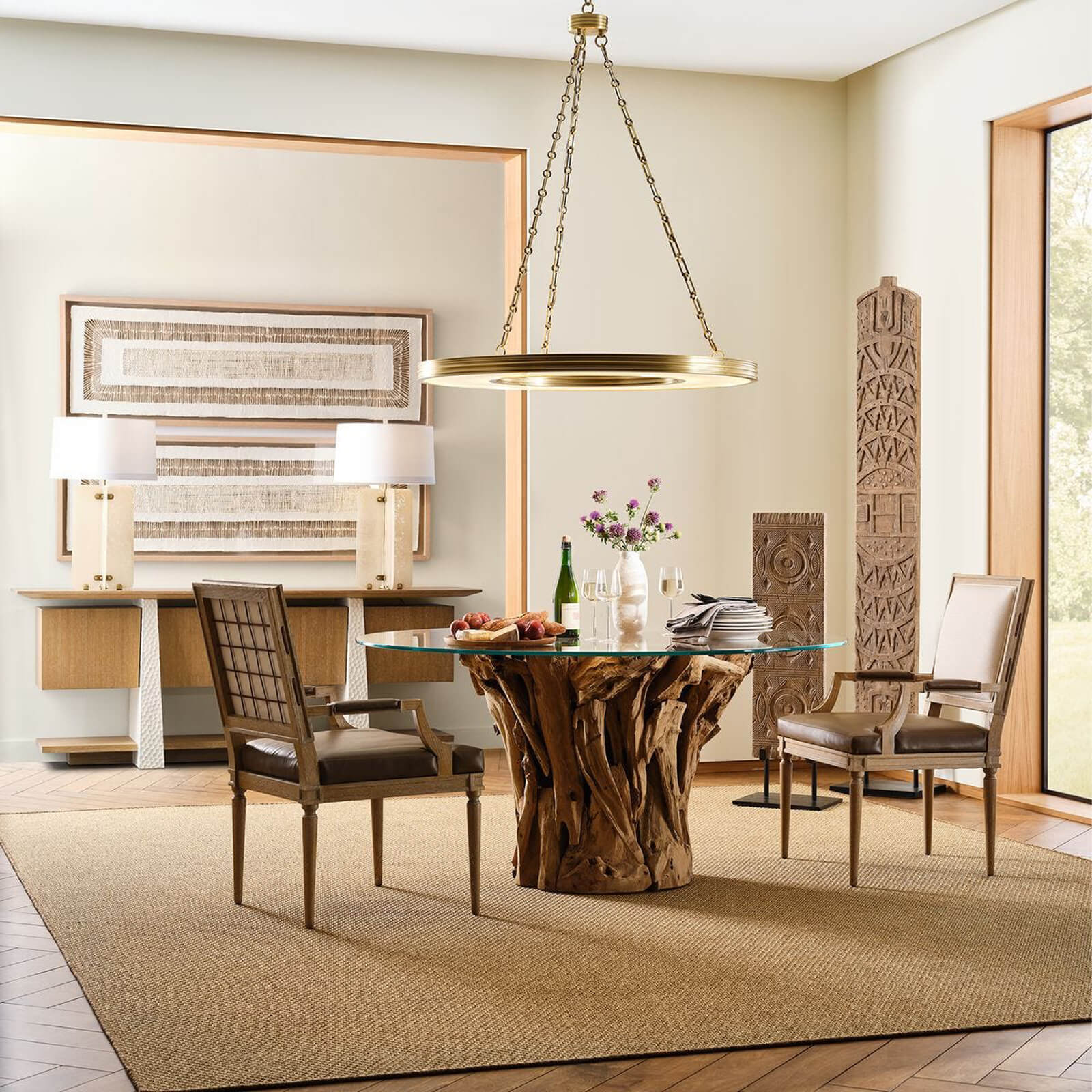 Root Round Dining Table in Bleached Teak by Uttermost
