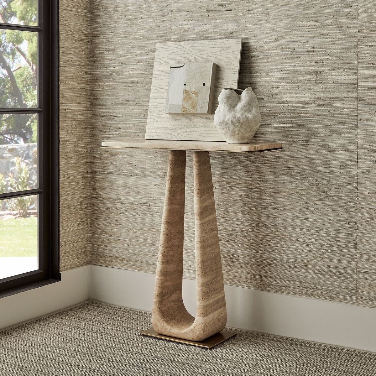 About Turn Console Table in Travertine by Uttermost