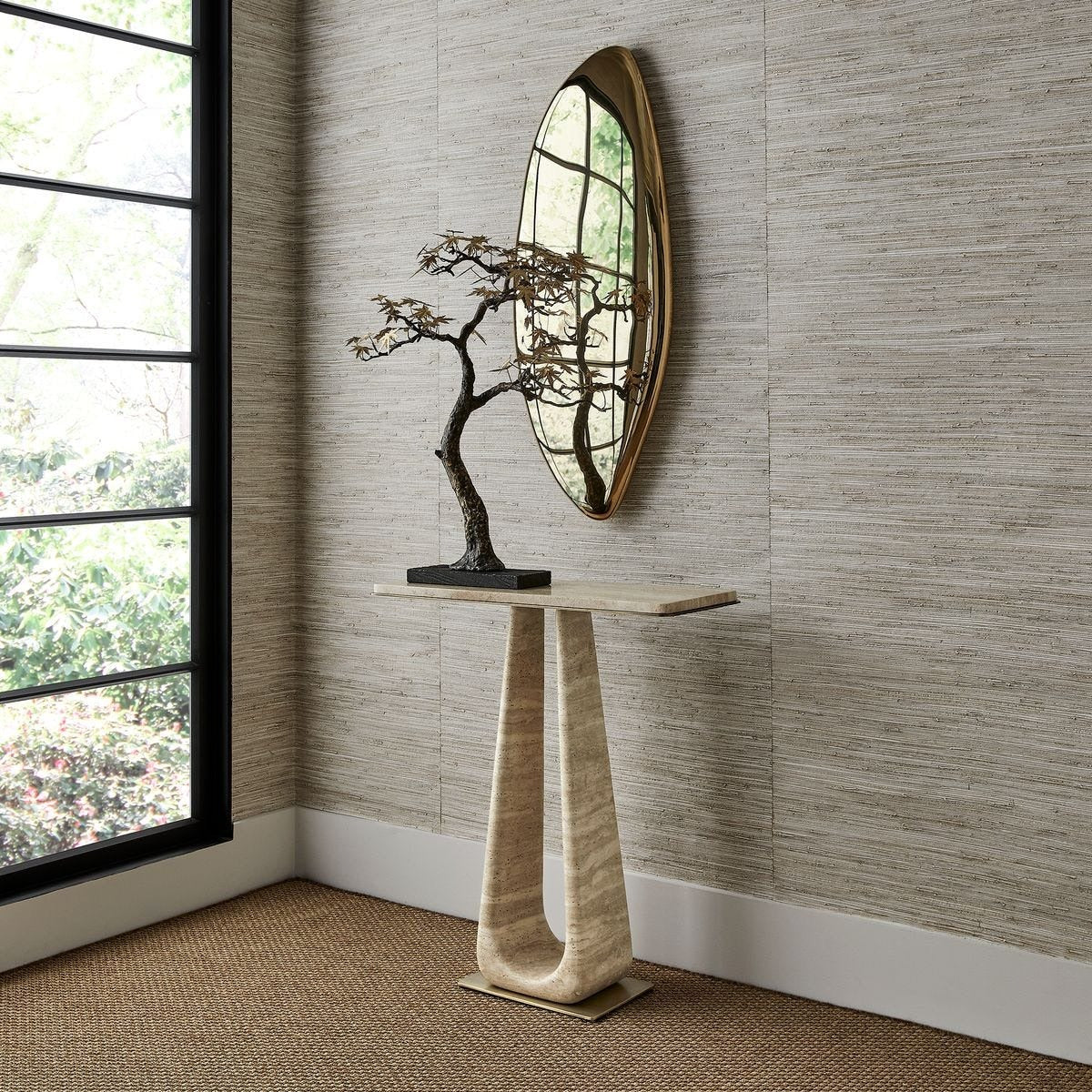 About Turn Console Table in Travertine by Uttermost