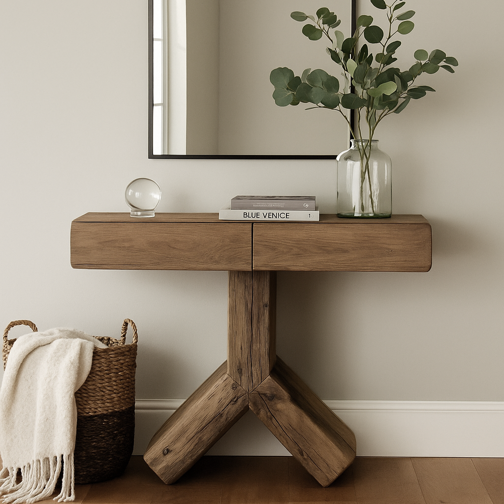 Reclaimed Oak Cross Console Table by Keiichi