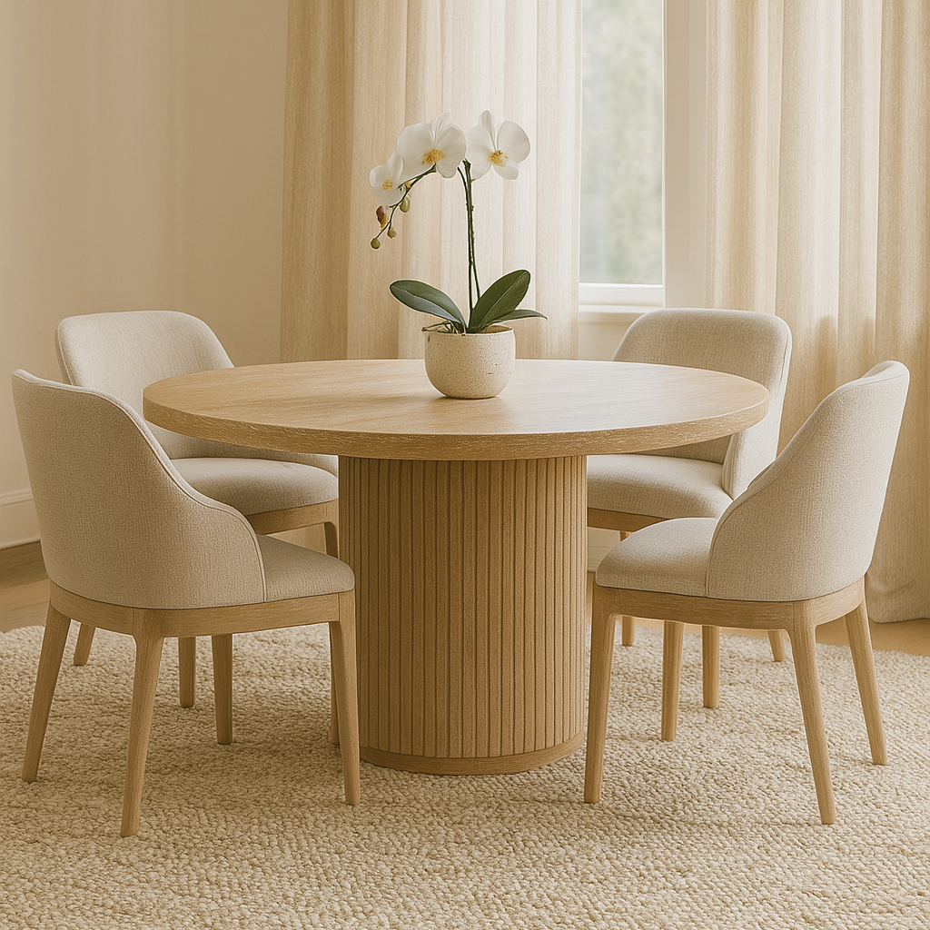 Reeded Round Dining Table in Oak by Keiichi