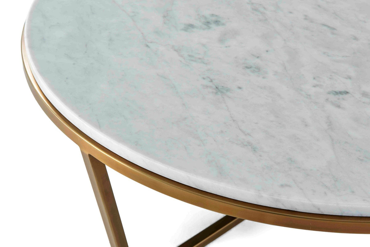 Small Round Coffee Table Fisher in Marble & Brass by Theodore Alexander