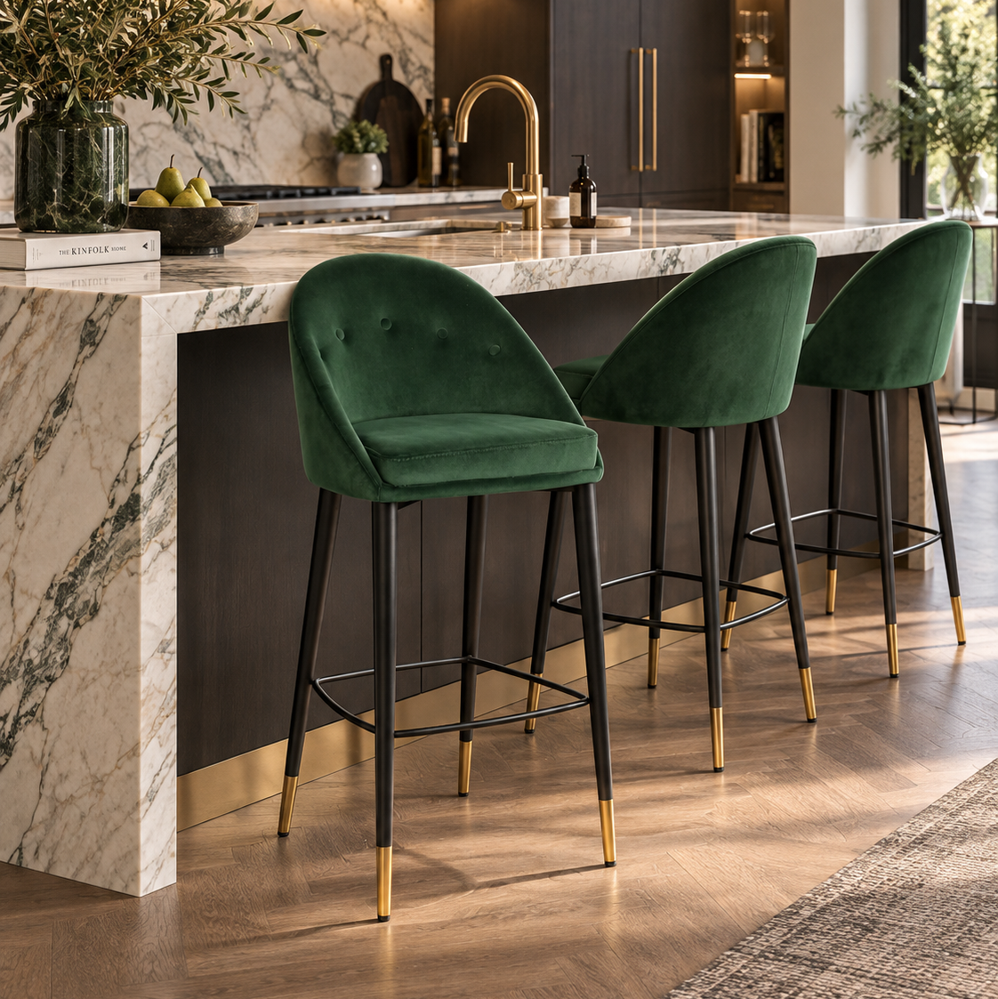 Arden Gainsborough Emeral Green Velvet Counter Bar Stool by Liang & Eimil