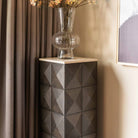Claremont Brown Oak Veneer & Travertine Top Display Column by Richmond Interiors