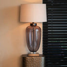 Monsoe Smoke Glass Table Lamp With Beige Linen Shade by Richmond Interiors