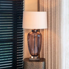 Monsoe Smoke Glass Table Lamp With Beige Linen Shade Richmond Interiors