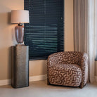 Monsoe Smoke Glass Table Lamp With Beige Linen Shade by Richmond Interiors