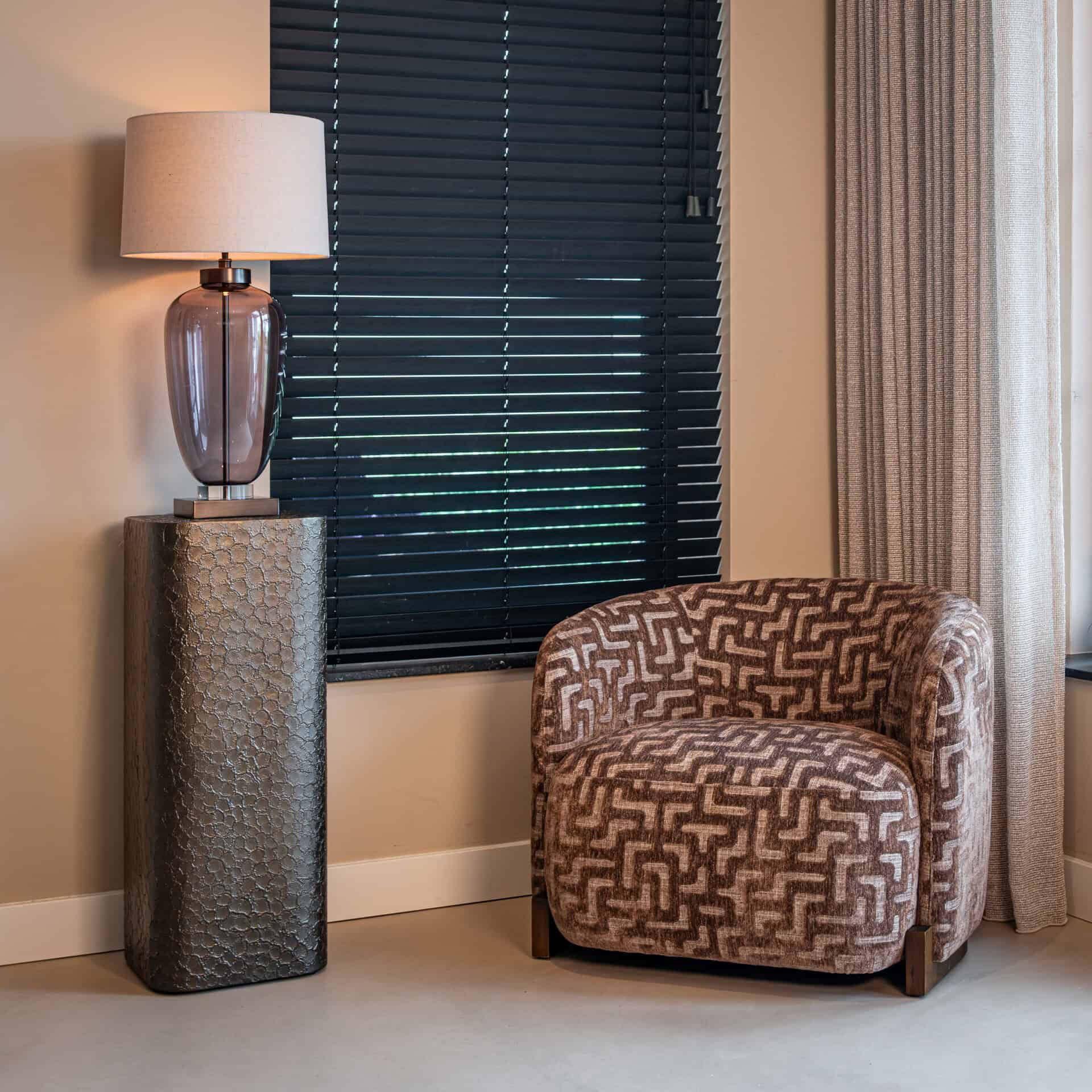 Monsoe Smoke Glass Table Lamp With Beige Linen Shade by Richmond Interiors