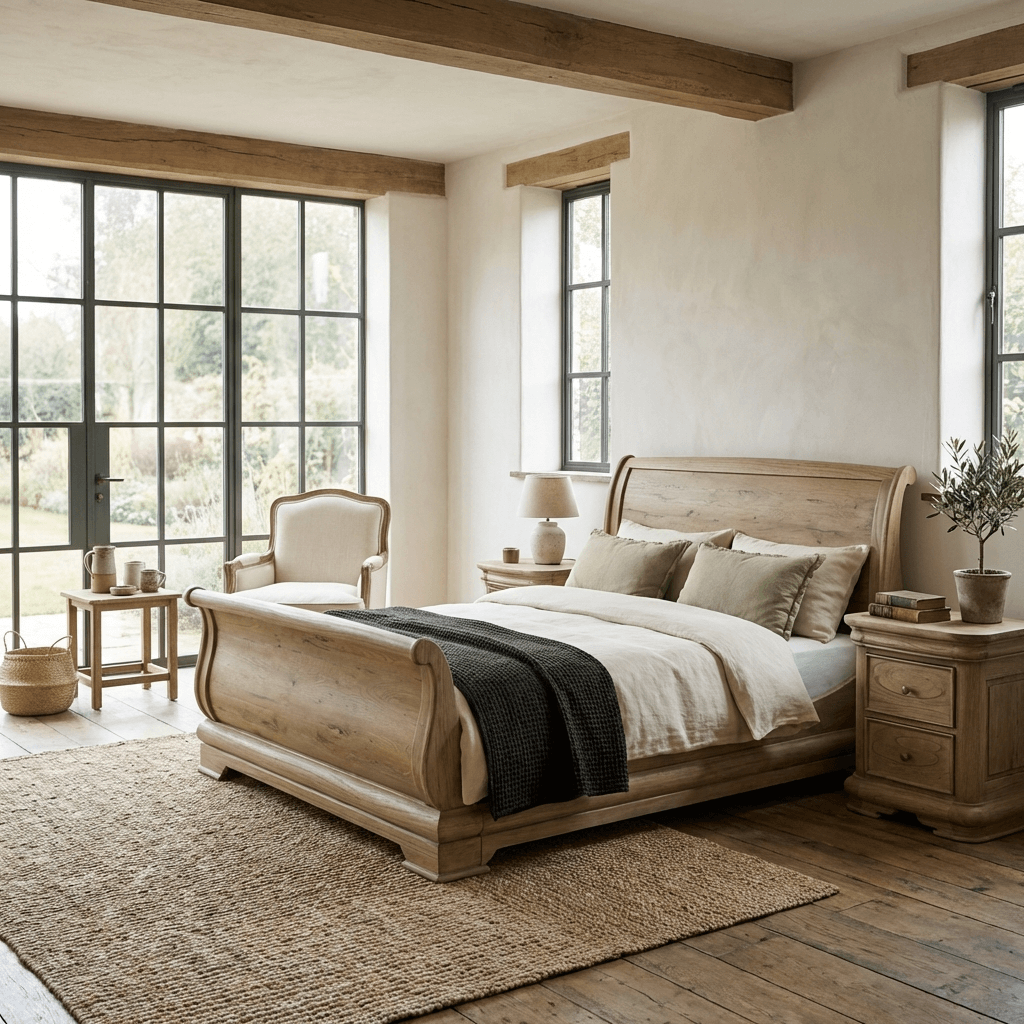 Fulbrook Oak Super King Size Sleigh Bed by Keiichi