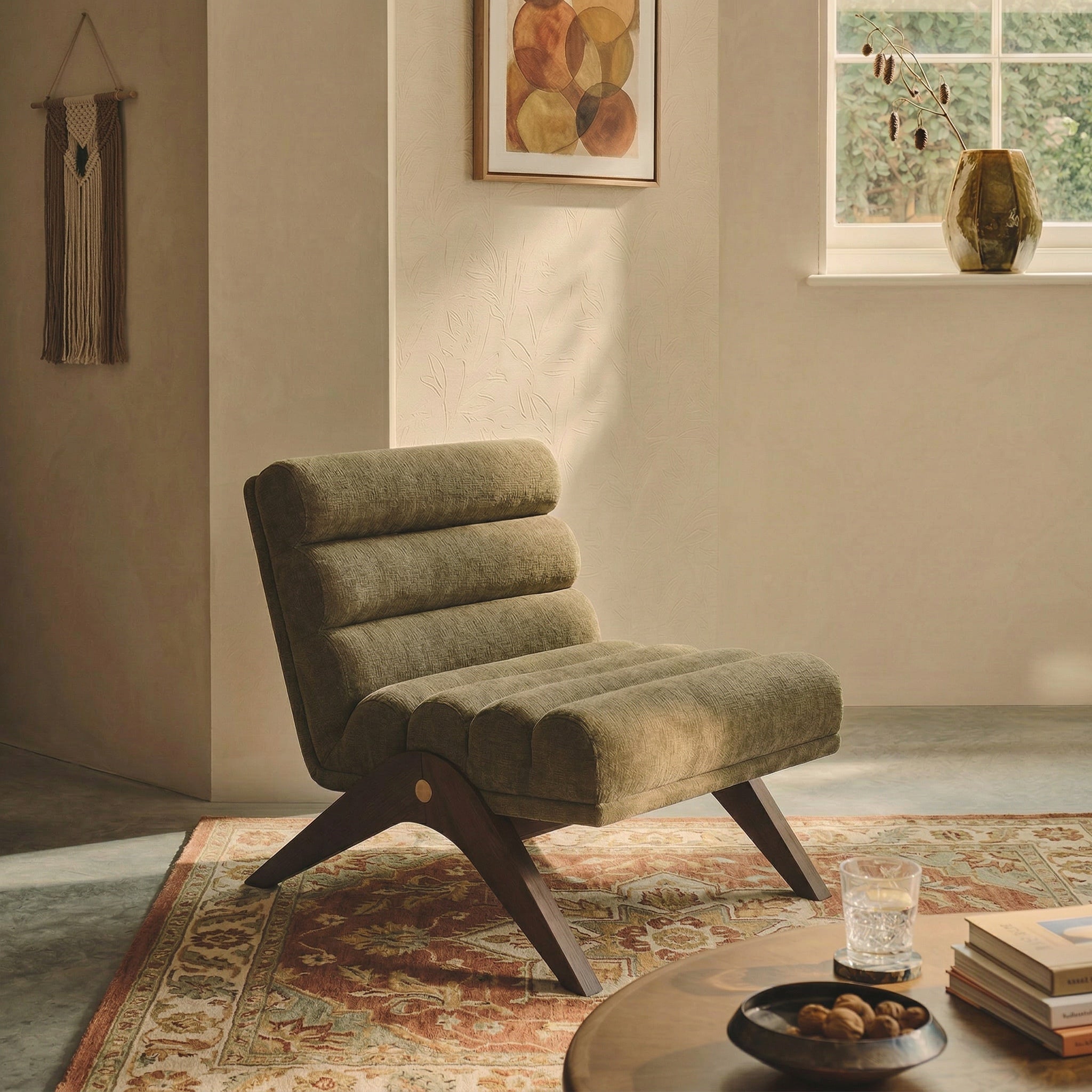 Charles Kenia Moss Chenille Fabric Occasional Chair by Liang & Eimil