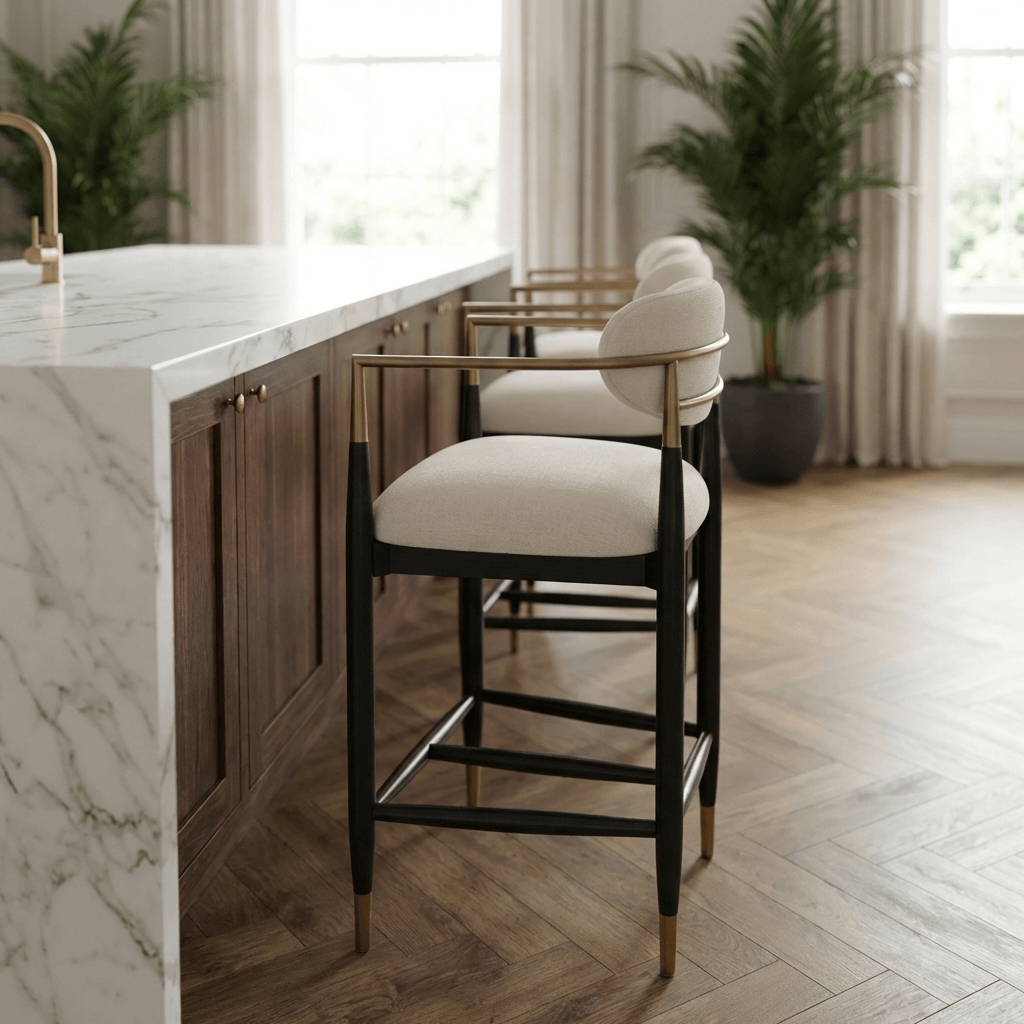 Soho Counter Stool in Ebony and Brass Finish Keiichi