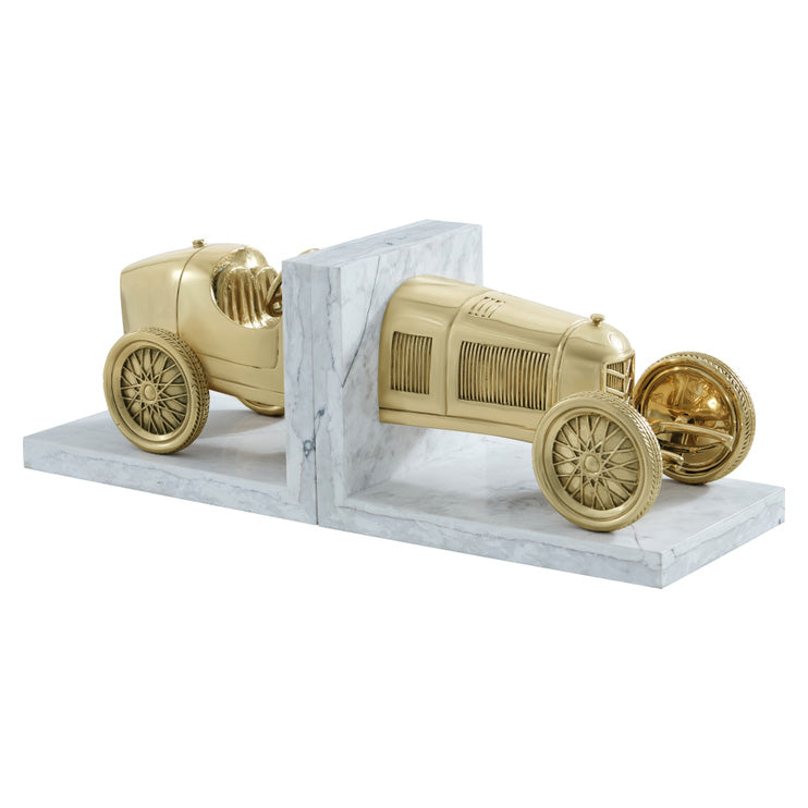 Book of Speed Bookends in Polished Brass and Quartz by Theodore Alexander