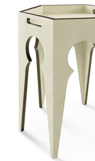 Radium Hexagonal Accent Table in Overcast by Theodore Alexander