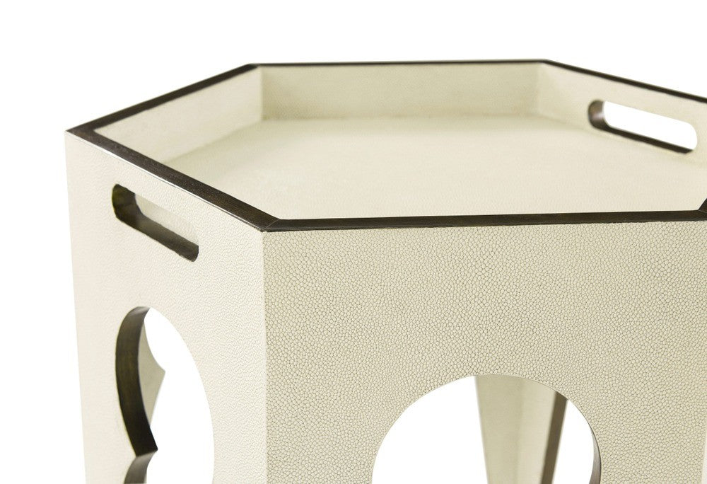 Radium Hexagonal Accent Table in Overcast by Theodore Alexander