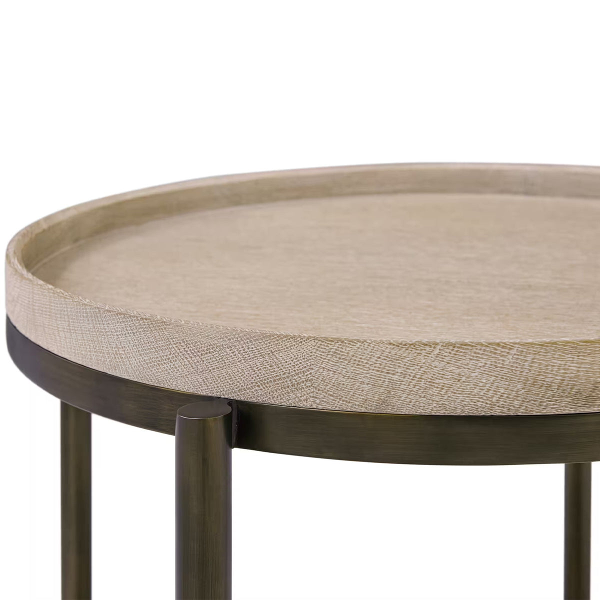 Repose Iron Side Table in Grey Oak by Theodore Alexander