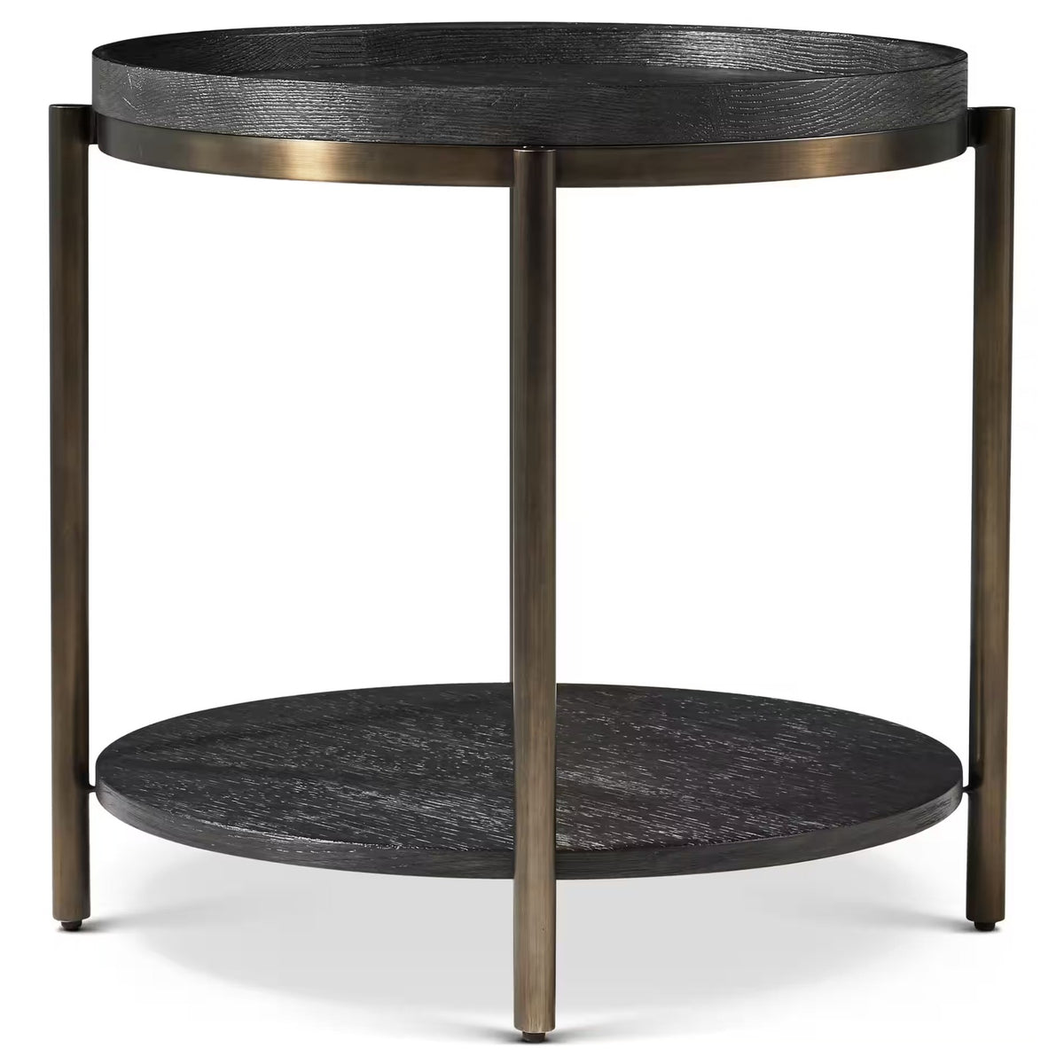 Repose Round Side Table in Charcoal Oak by Theodore Alexander