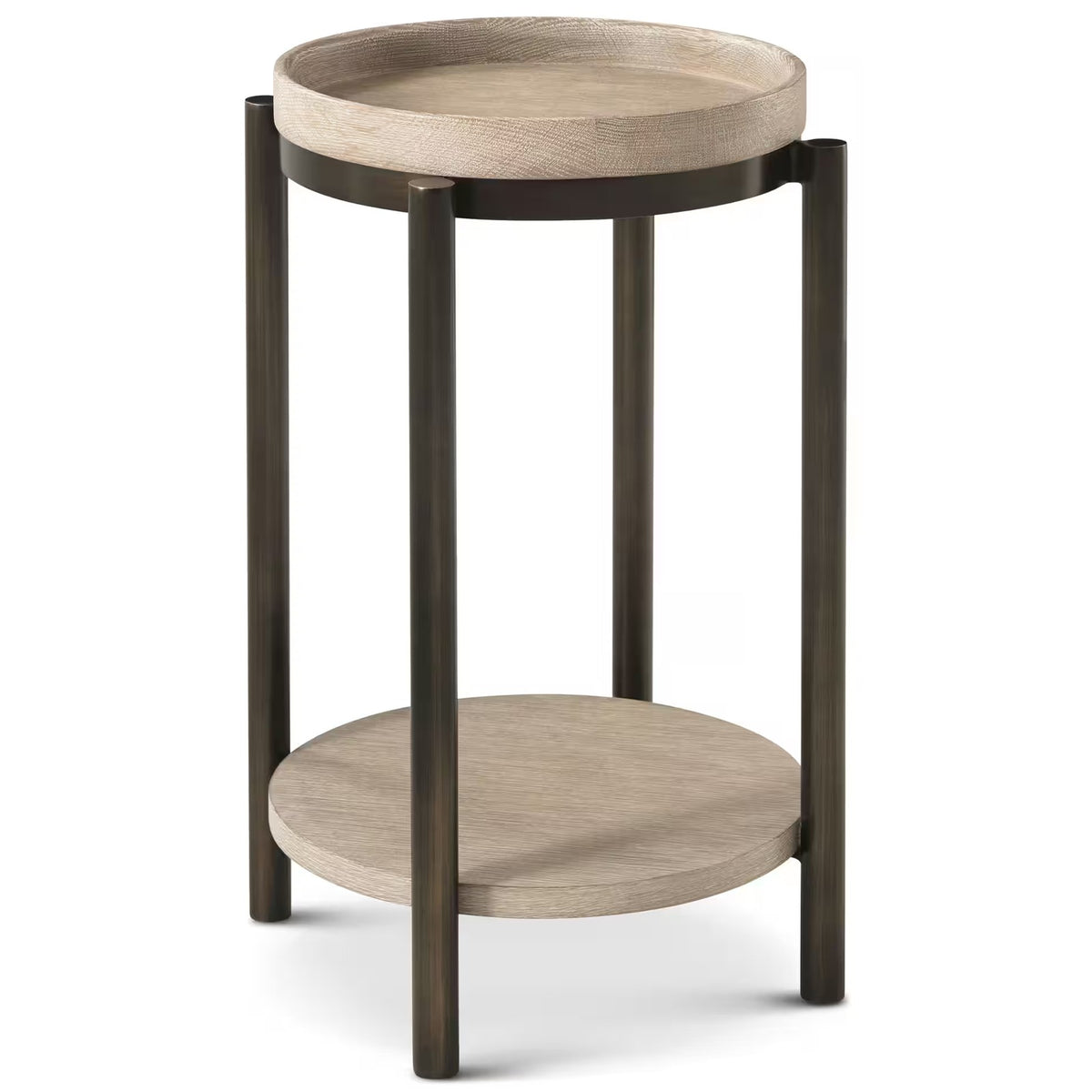 Repose Iron Drink Table in Grey Oak by Theodore Alexander