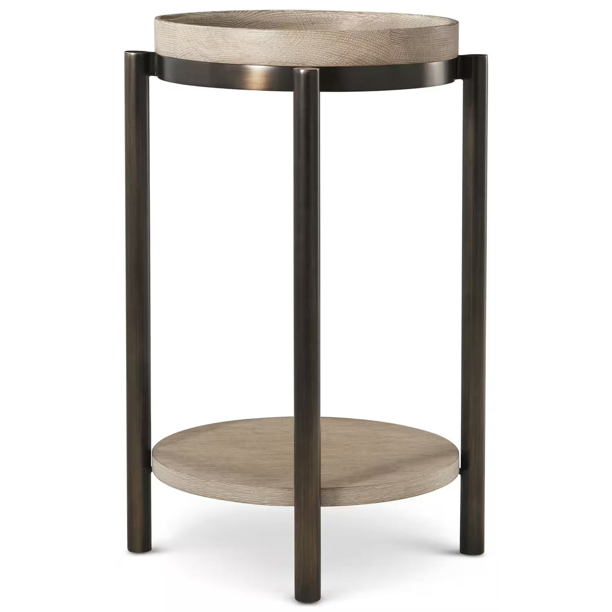 Repose Iron Drink Table in Grey Oak by Theodore Alexander